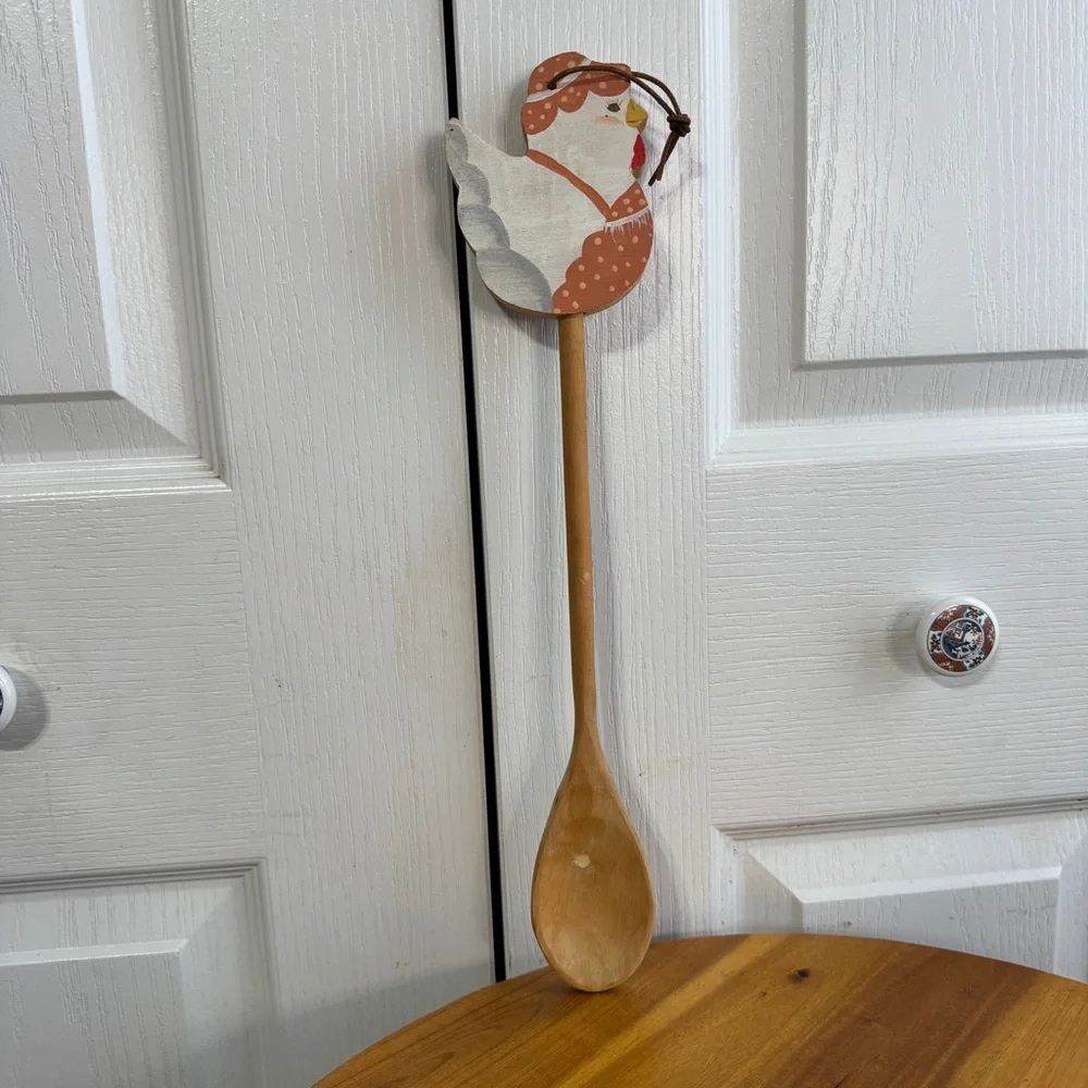 Wooden hand‎ painted chicken spoon
